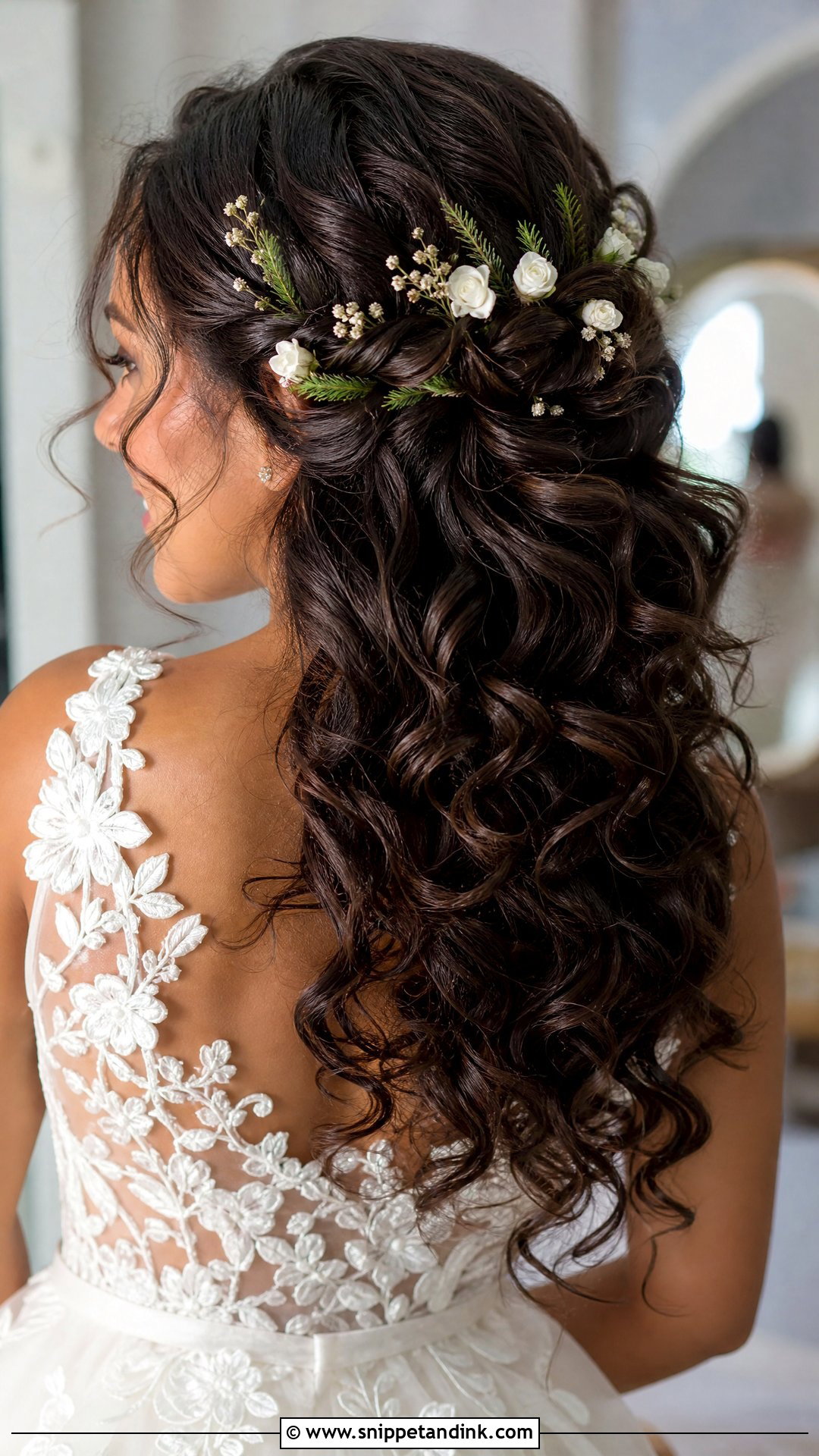 Curly Wedding Hair With Flowers - Snippet and Ink - 15 Curly Hairstyles for Wedding Bride