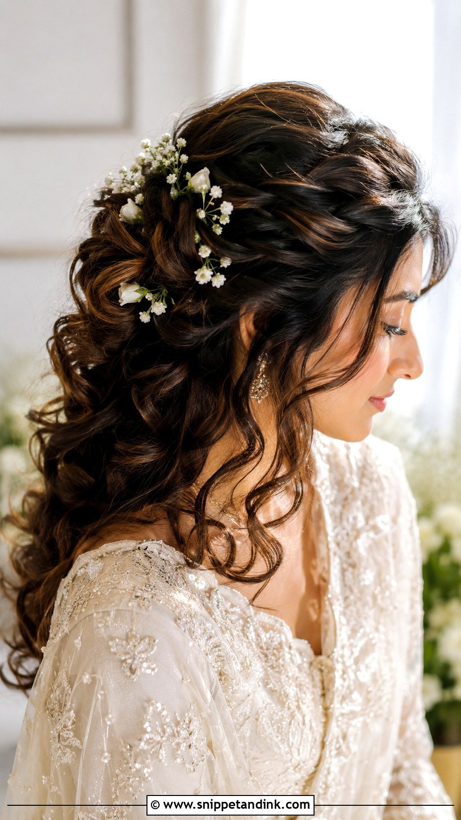 Curly Wedding Hair With Flowers - Snippet and Ink - 20 Elegant Curly Wedding Hairstyles