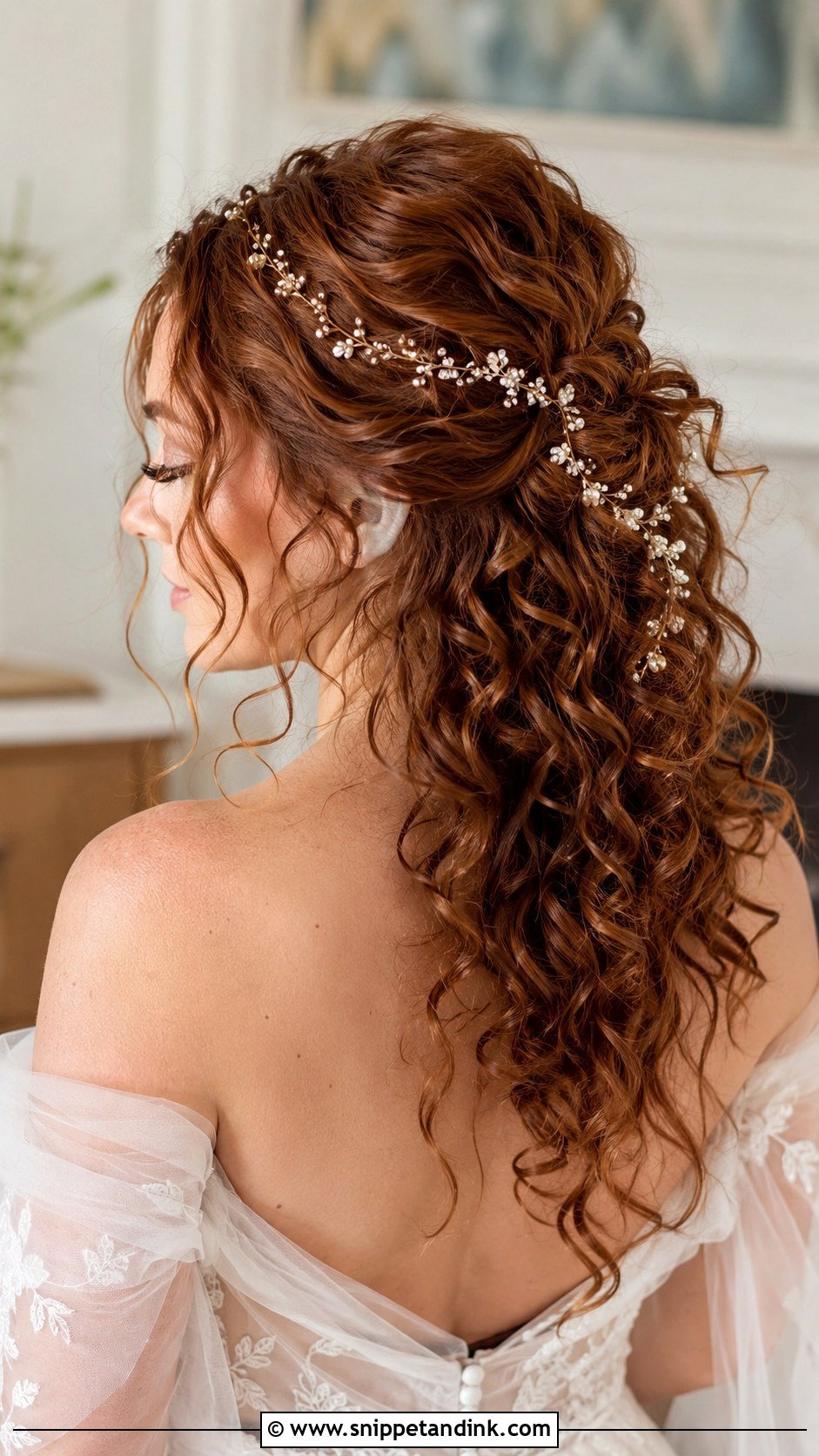 Curly Wedding Hair With Hair Vine - Snippet and Ink - 20 Fancy Curly Wedding Hairstyles