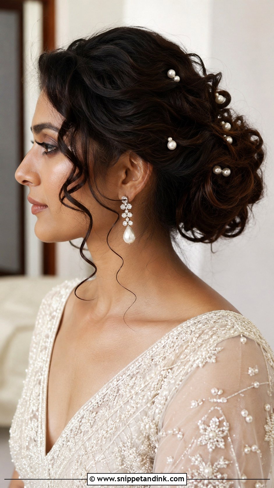 Curly Wedding Hair With Pearl Pins - Snippet and Ink - 20 Hairstyles for Curly Hair for Wedding