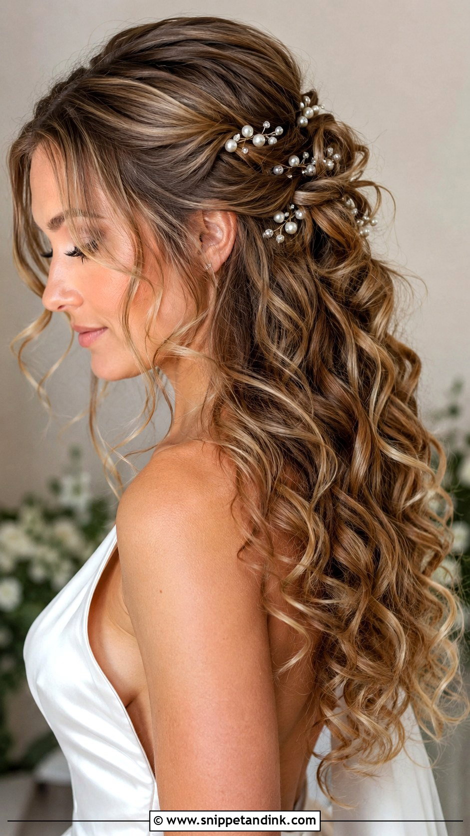 Curly Wedding Hair With Pearl Pins - Snippet and Ink - 20 Fancy Curly Wedding Hairstyles