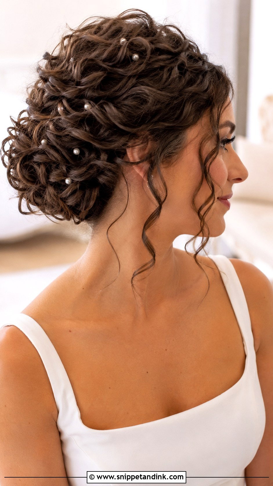 Curly Wedding Hair With Pearls - Snippet and Ink - 20 Elegant Curly Wedding Hairstyles