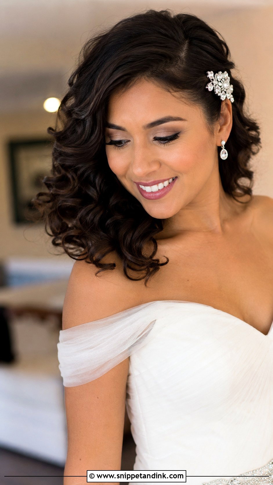 Curly Wedding Hair With Side Part - Snippet and Ink - 20 Hairstyles for Curly Hair for Wedding