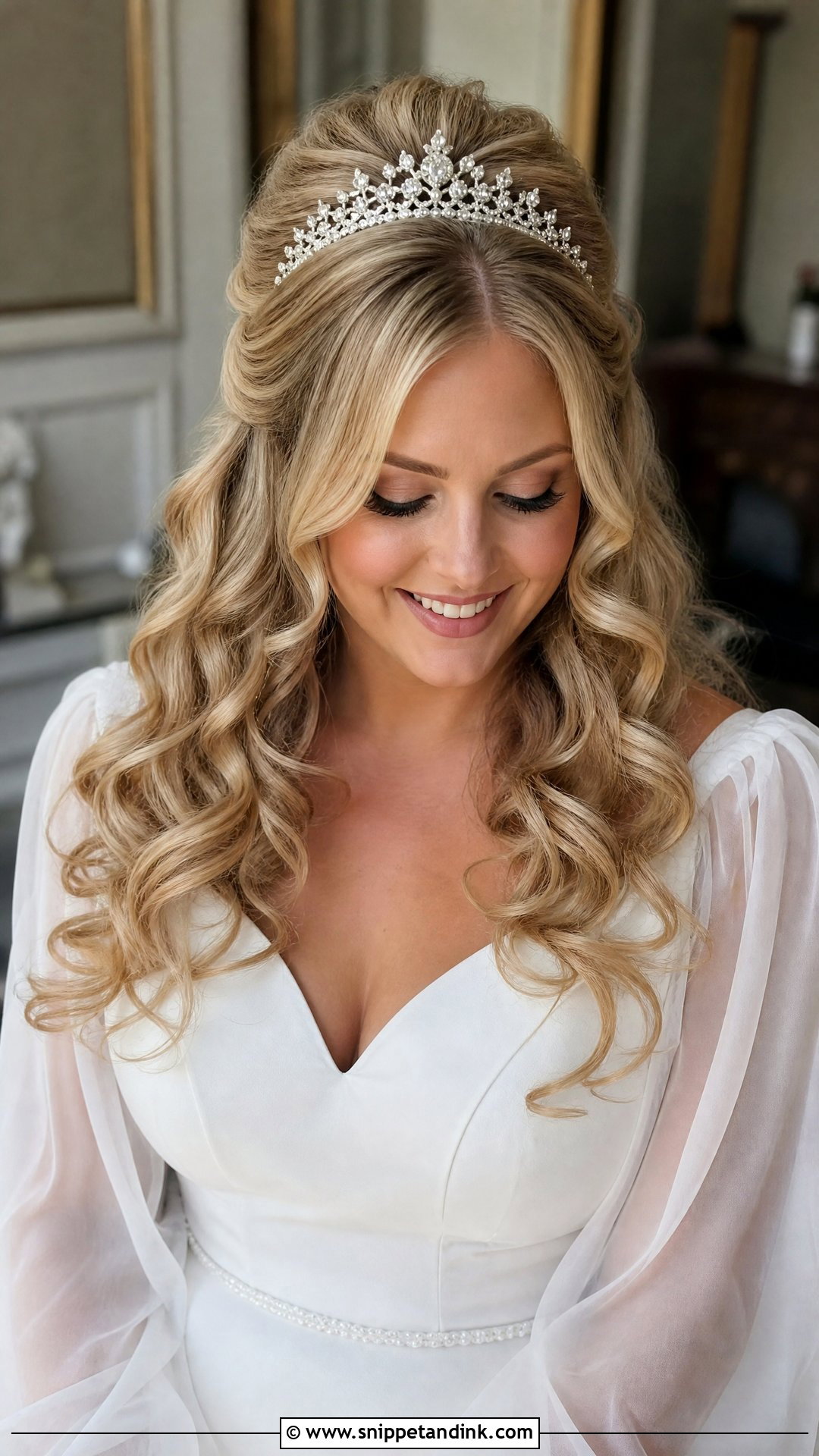 Curly Wedding Hair With Tiara - Snippet and Ink - 15 Curls Hair Styles for Wedding