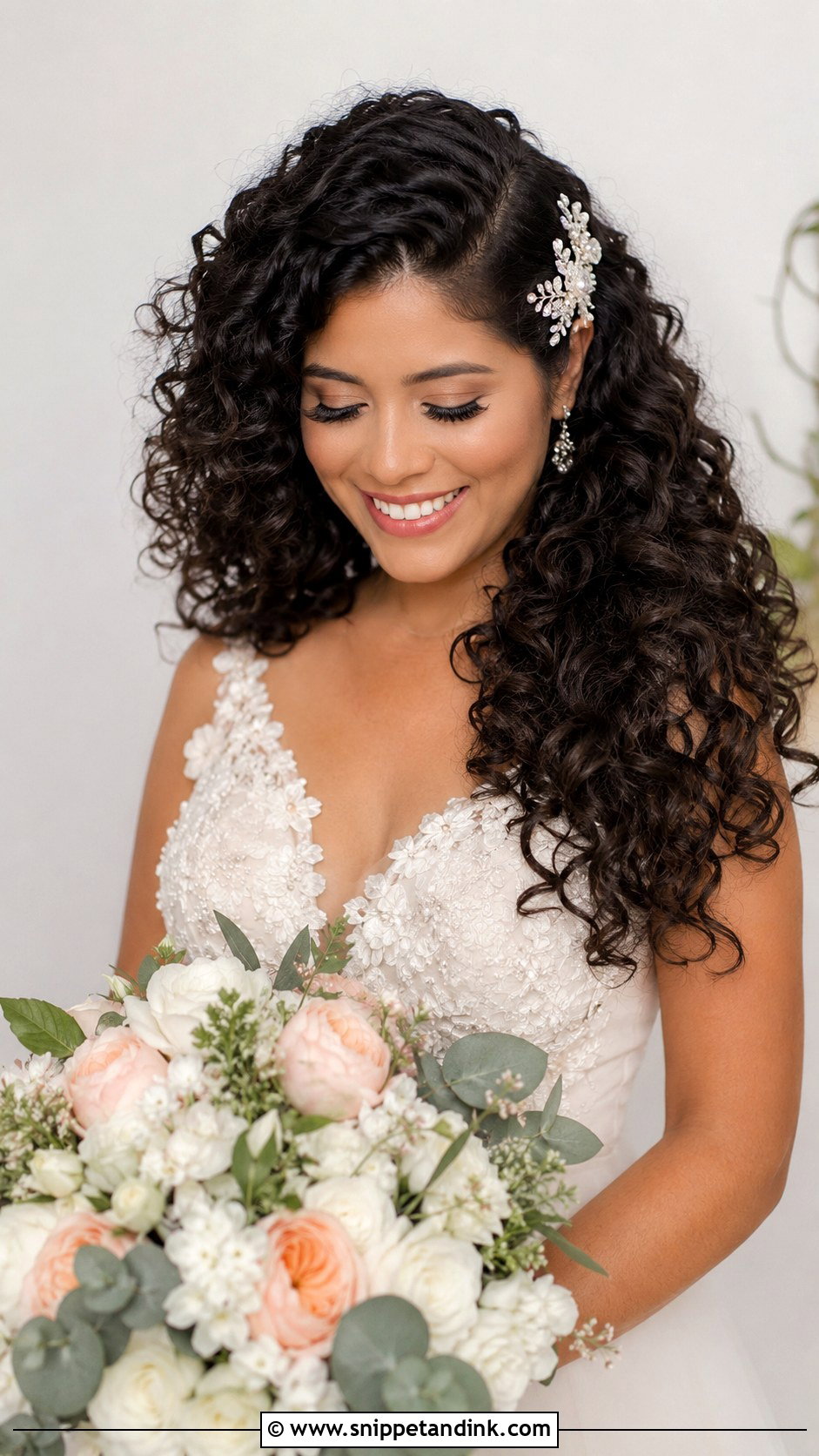 Curly Wedding Hair for Brunettes - Snippet and Ink - 20 Dark Brown Wedding Hair Ideas