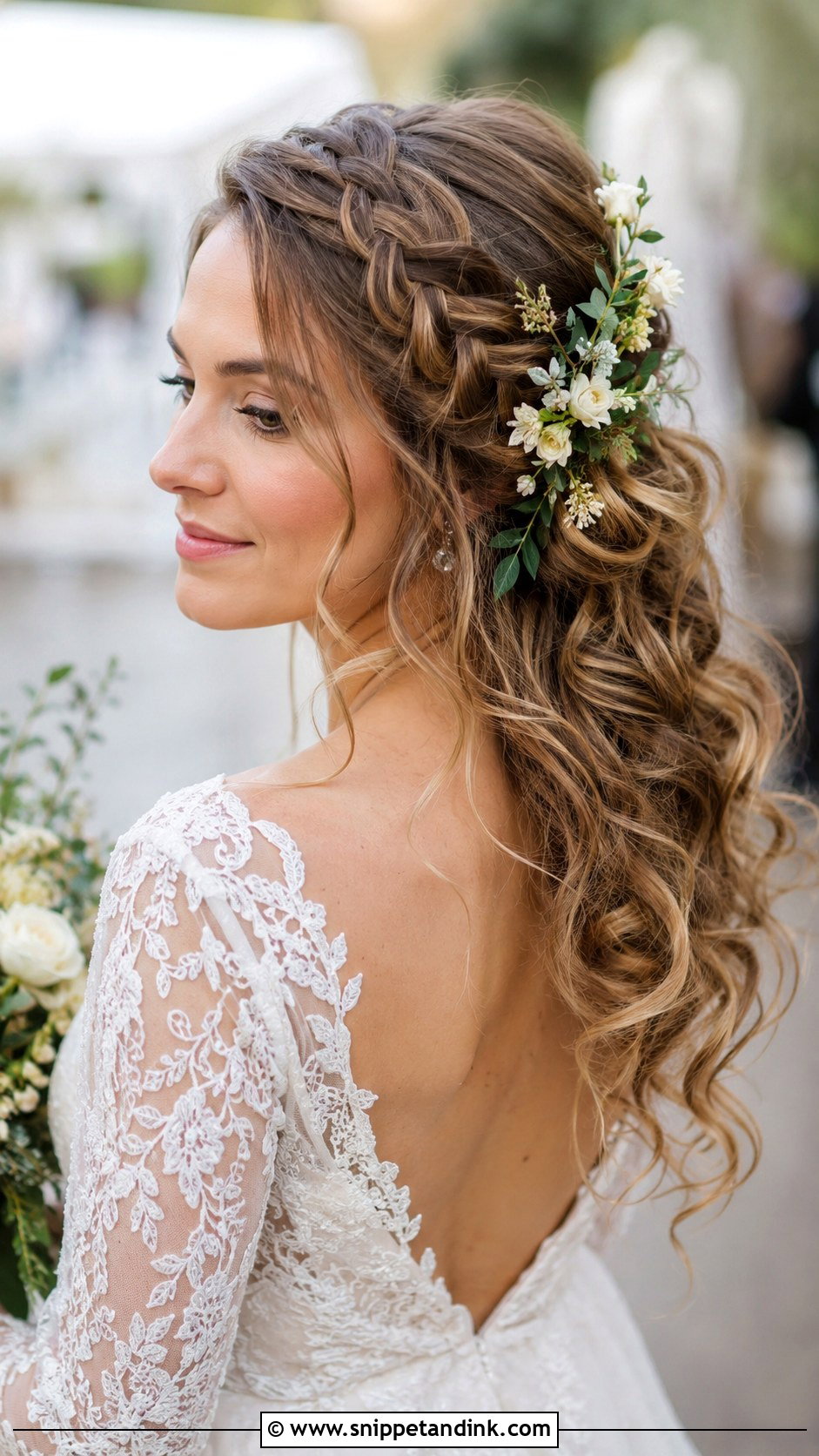 Curly Wedding Hairstyle With Braid - Snippet and Ink - 30 Curly Hair Wedding Ideas