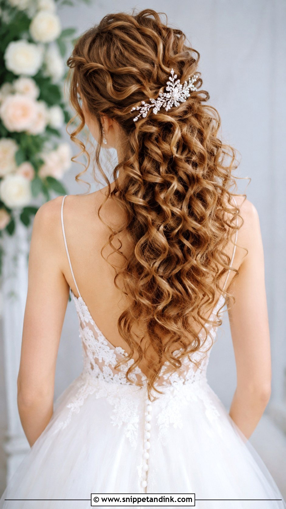 Curly Wedding Hairstyle With Cascading Curls - Snippet and Ink - 30 Curly Hair Wedding Ideas