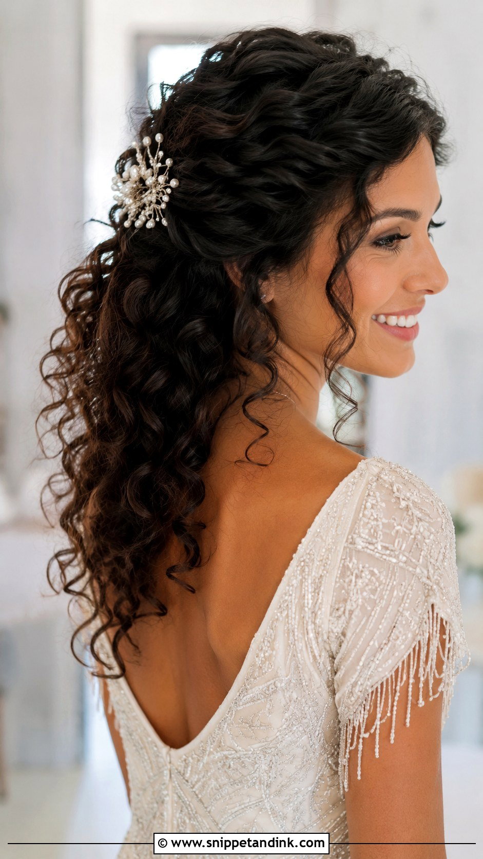 Curly Wedding Hairstyle With Decorative Comb - Snippet and Ink - 30 Curly Hair Wedding Ideas