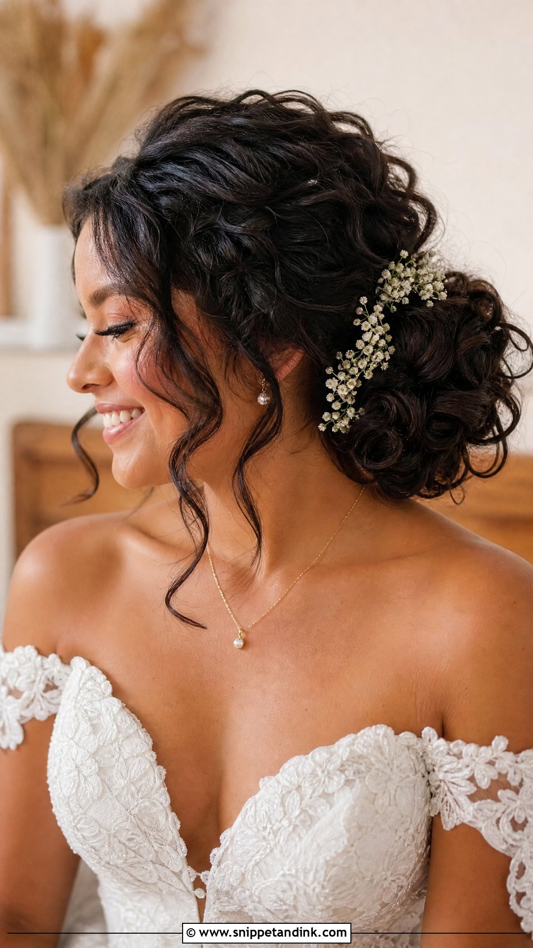 Curly Wedding Hairstyle With Flowers - Snippet and Ink - 15 Wedding Hairstyles for Long Curly Hair