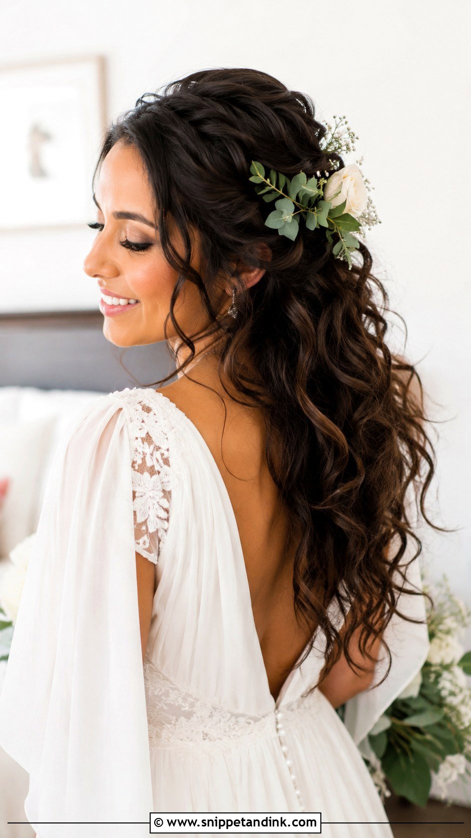 Curly Wedding Hairstyle With Flowers - Snippet and Ink - 20 Fancy Curly Wedding Hairstyles