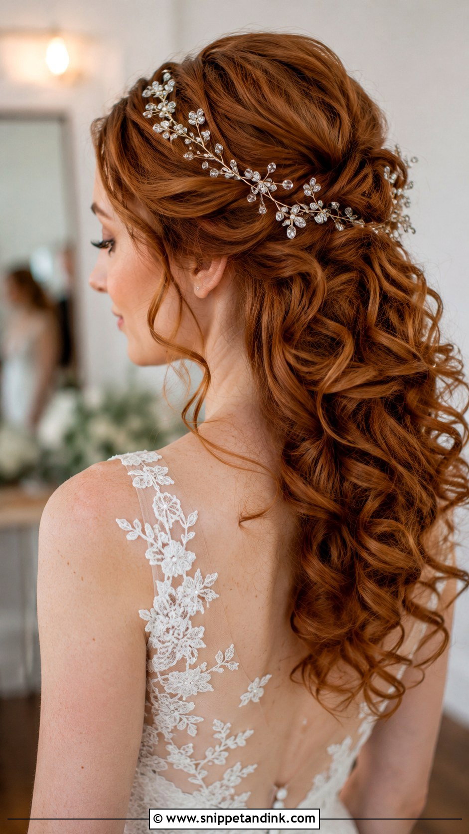 Curly Wedding Hairstyle With Hair Vine - Snippet and Ink - 30 Curly Hair Wedding Ideas