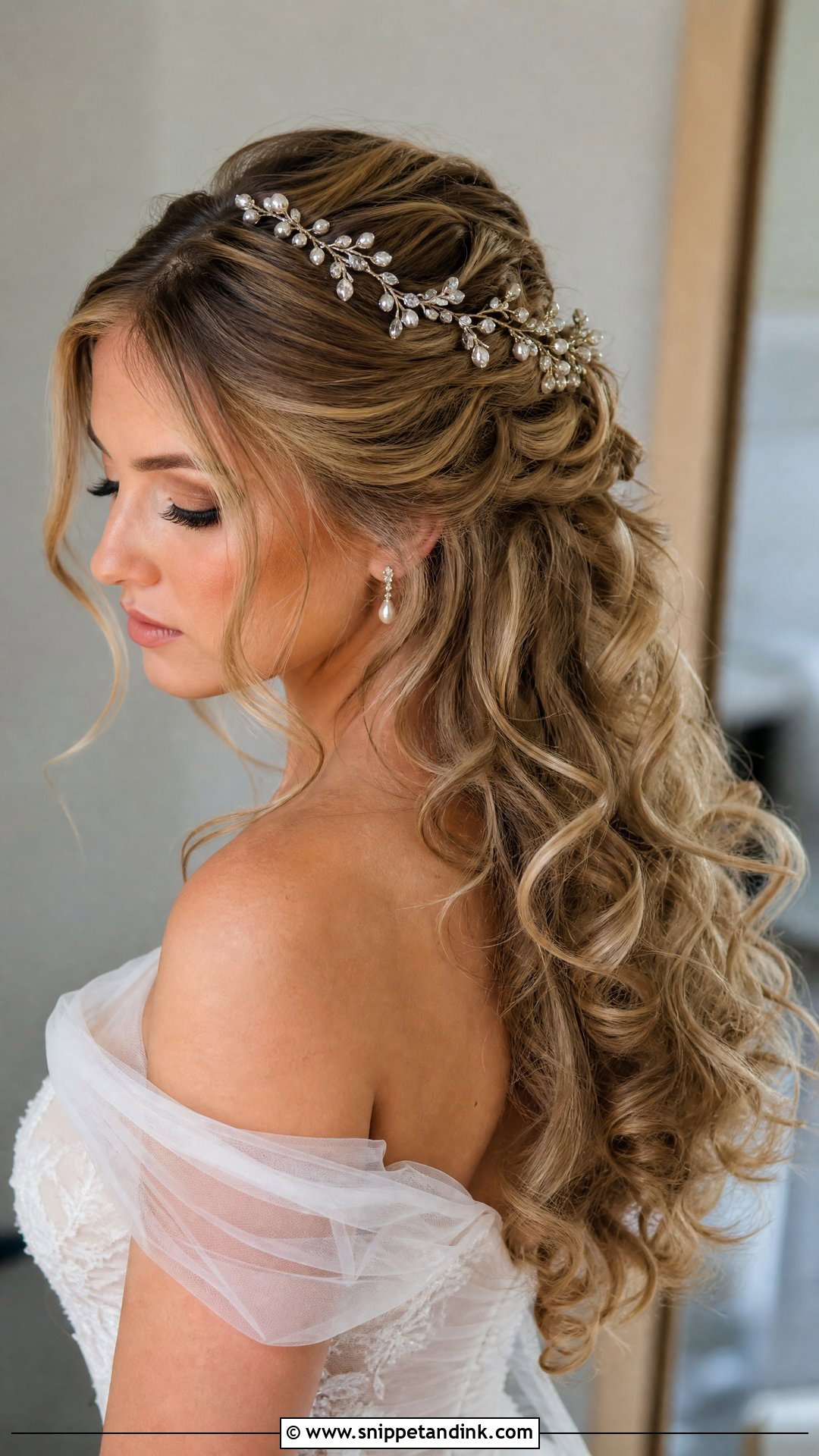 Curly Wedding Hairstyle With Hair Vine - Snippet and Ink - 15 Wedding Hairstyles for Long Curly Hair