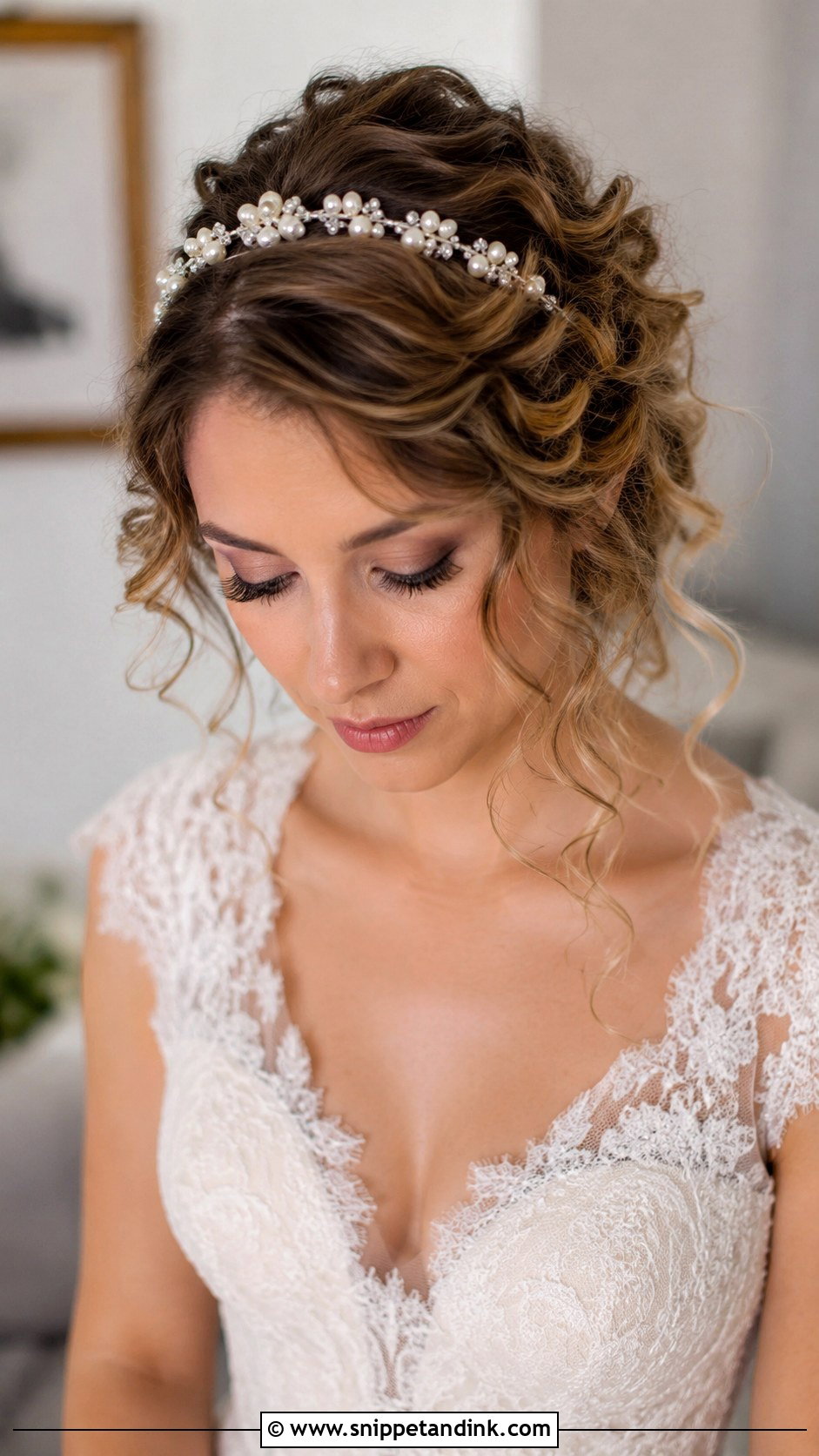Curly Wedding Hairstyle With Headband - Snippet and Ink - 30 Curly Hair Wedding Ideas