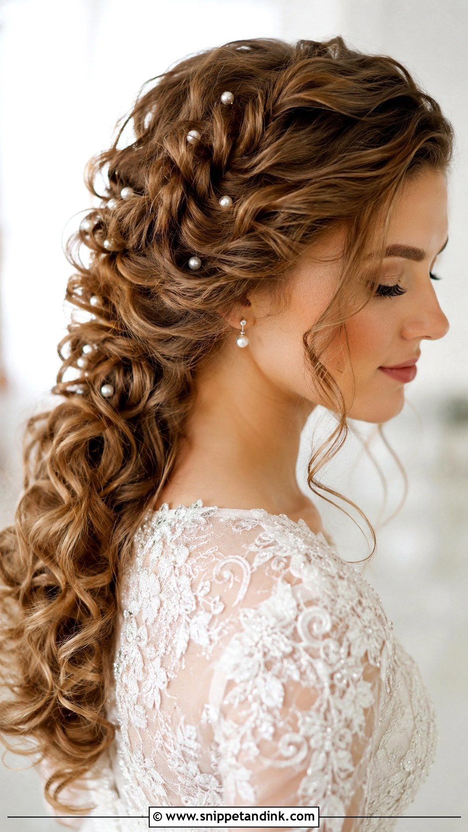 Curly Wedding Hairstyle With Pearls - Snippet and Ink - 30 Curly Hair Wedding Ideas
