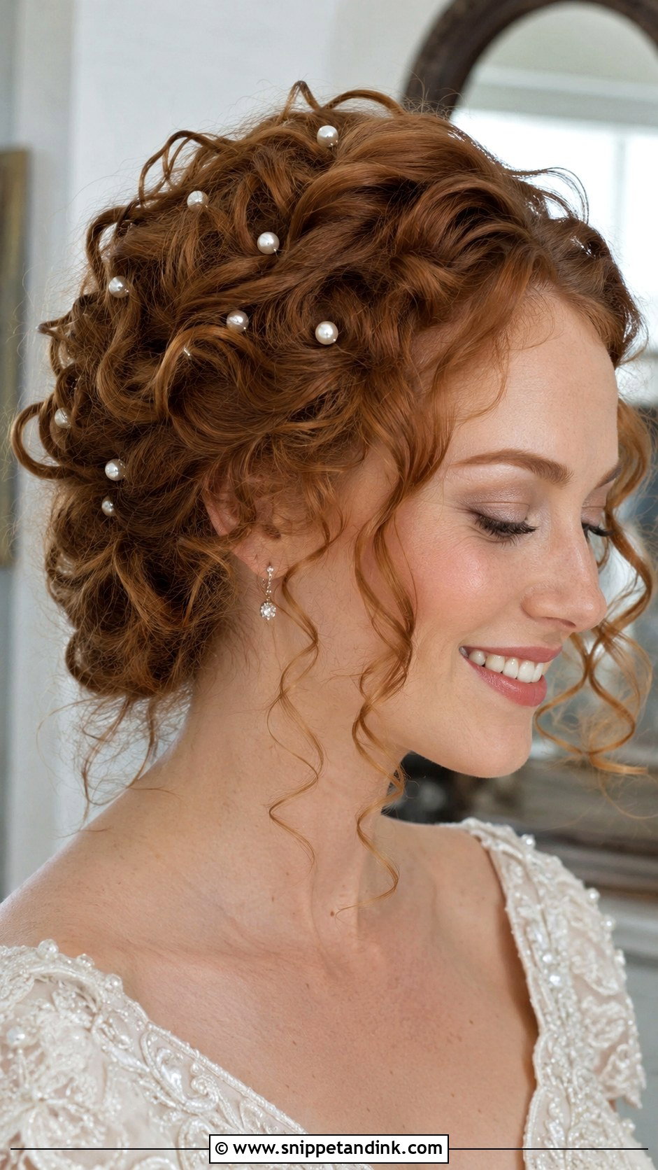 Curly Wedding Hairstyle With Pearls - Snippet and Ink - 25 Curly Hairstyle for Wedding Ideas