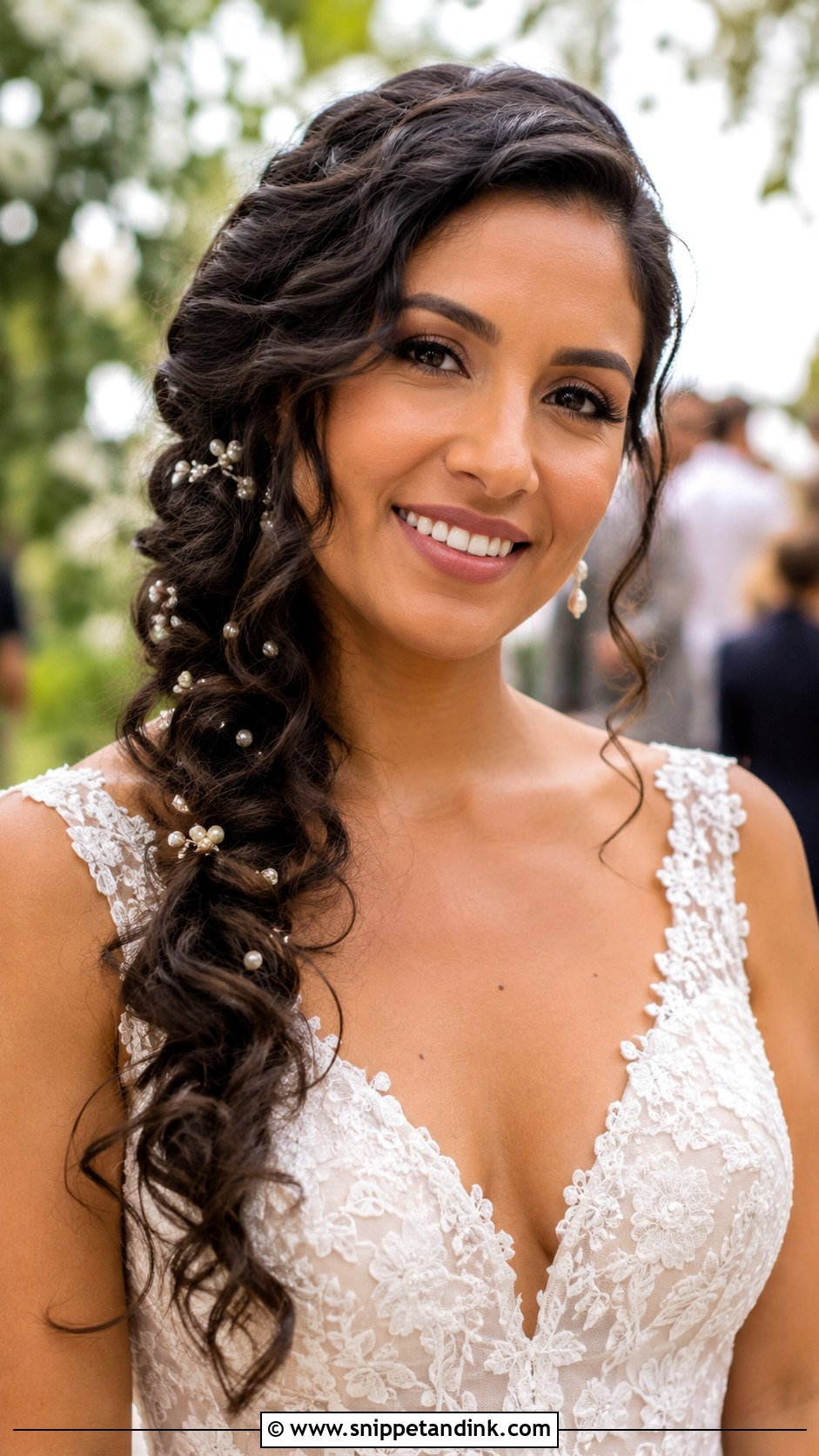 Curly Wedding Hairstyle With Side Braid - Snippet and Ink - 30 Curly Hair Wedding Ideas
