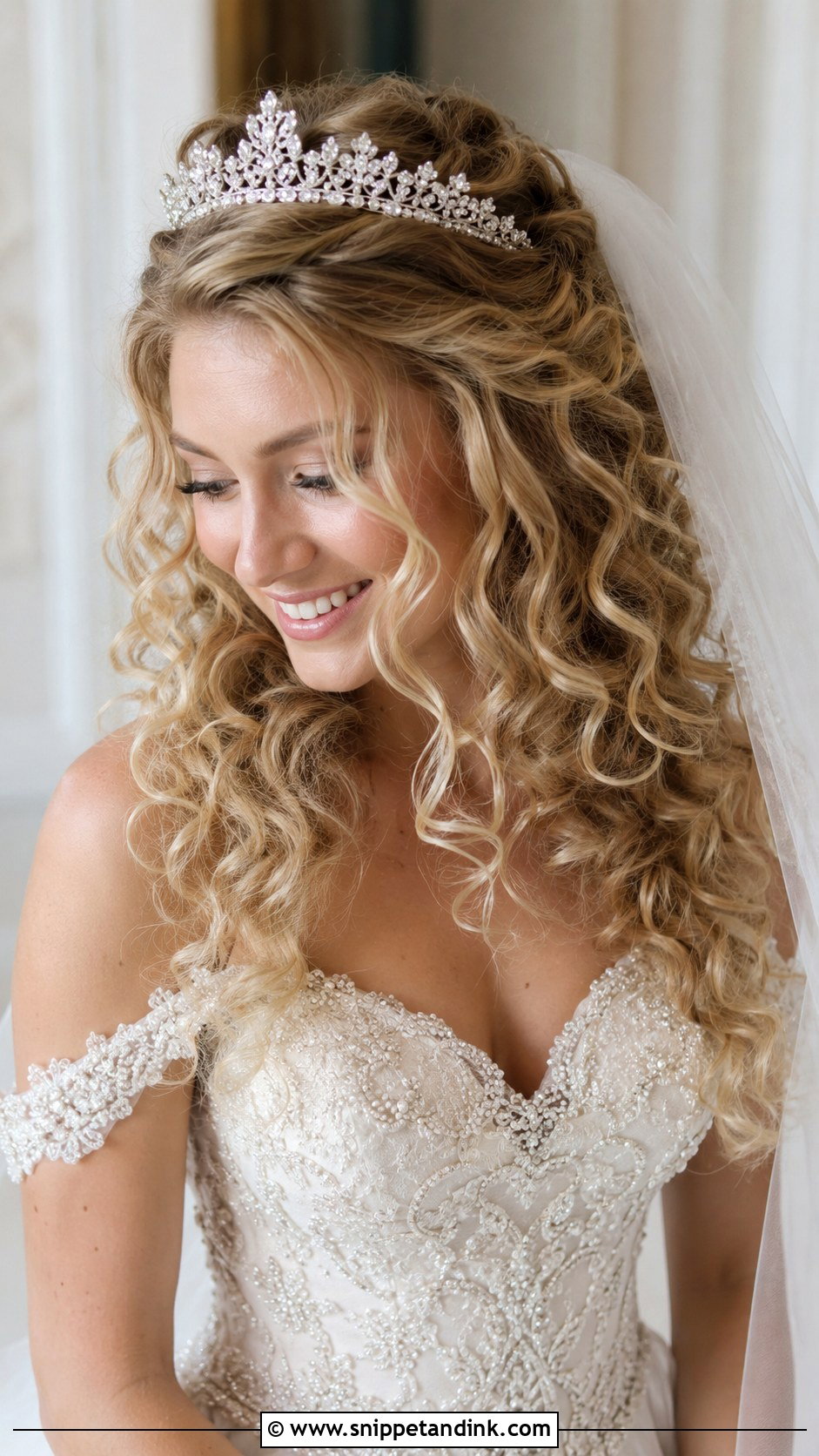 Curly Wedding Hairstyle With Tiara - Snippet and Ink - 20 Short Curly Hair Wedding Ideas