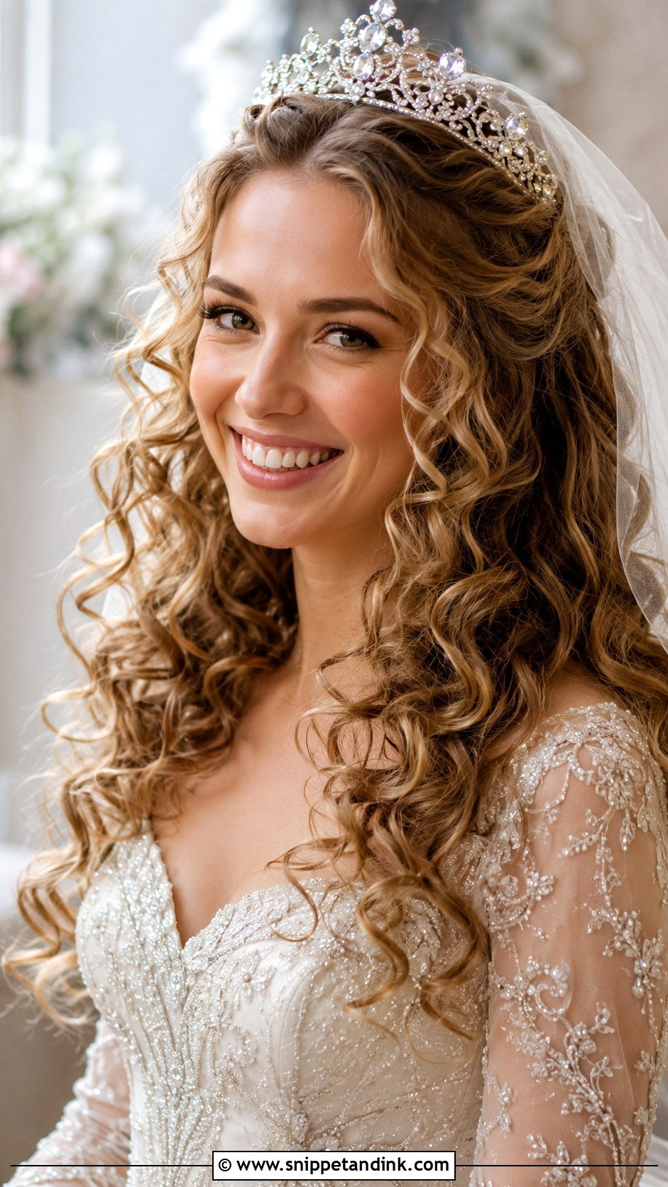 Curly Wedding Hairstyle With Tiara - Snippet and Ink - 30 Curly Hair Wedding Ideas