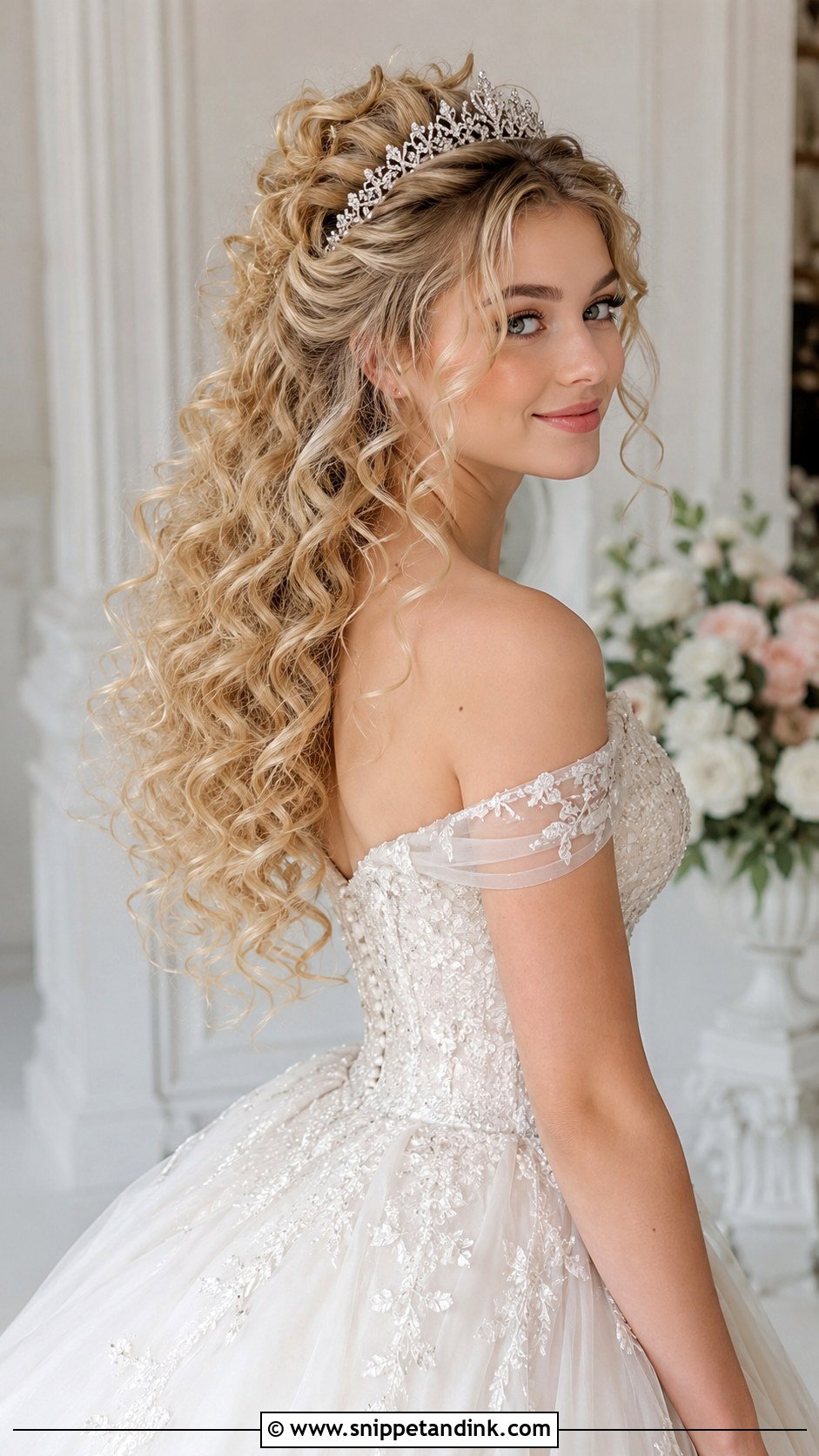 Curly Wedding Hairstyle With Tiara - Snippet and Ink - 20 Fancy Curly Wedding Hairstyles