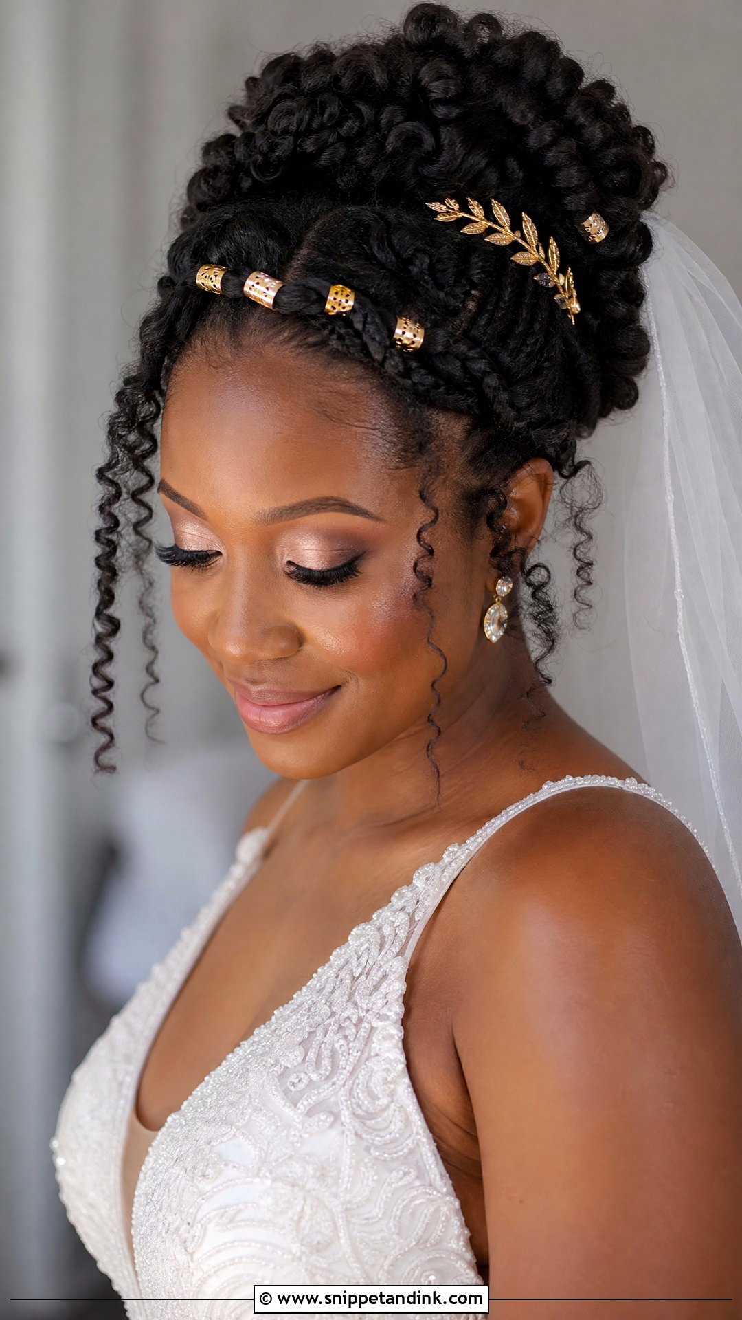 Curly Wedding Hairstyle with Gold Accessories - Snippet and Ink - 30 Curly Wedding Hairstyles