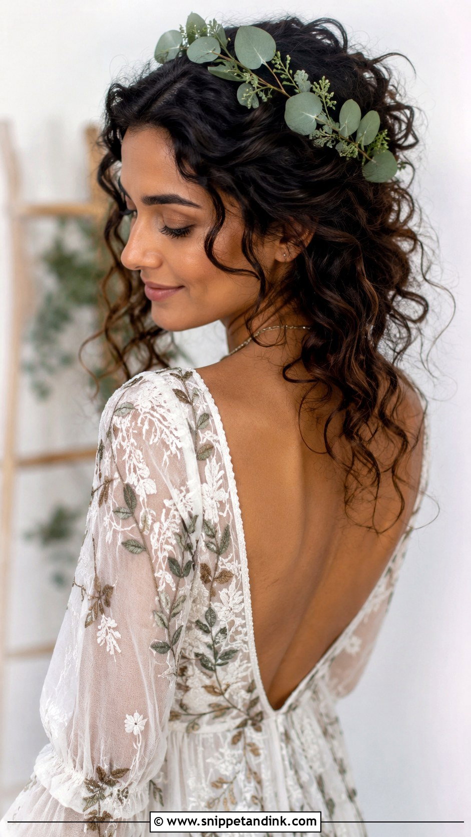 Curly Wedding Hairstyle with Greenery - Snippet and Ink - 25 Natural Curly Wedding Hairstyles