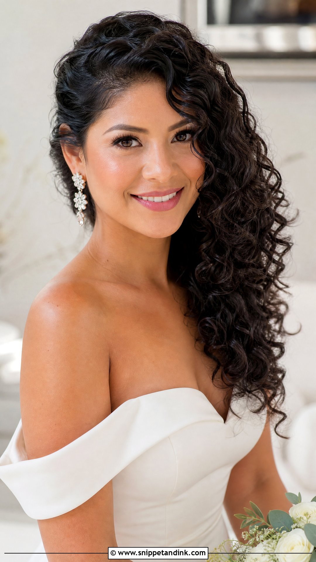 Curly Wedding Hairstyle with Side Part - Snippet and Ink - 30 Curly Wedding Hairstyles