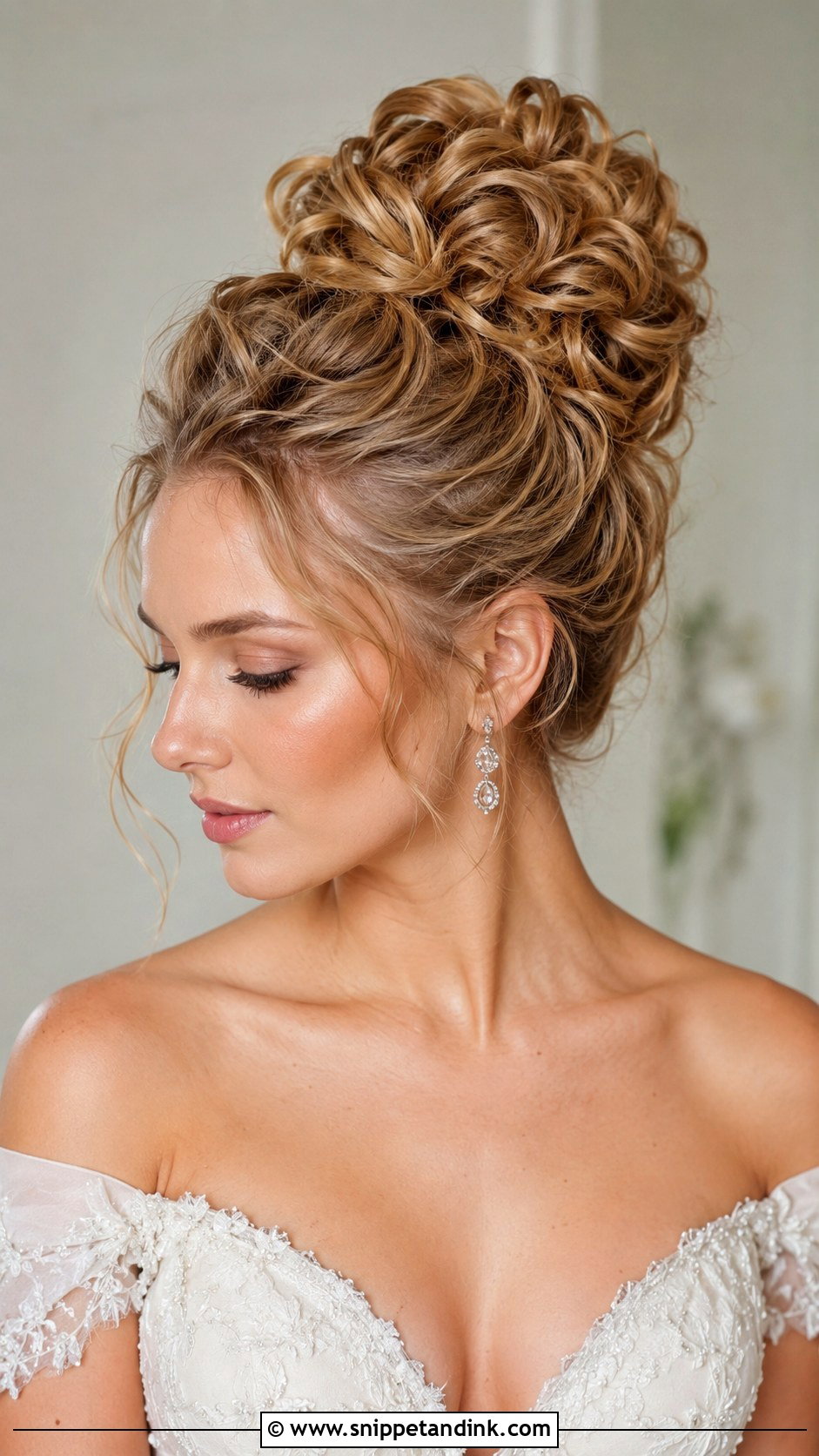Curly Wedding High Bun - Snippet and Ink - 15 Wedding Updo for Curly Hair Ideas