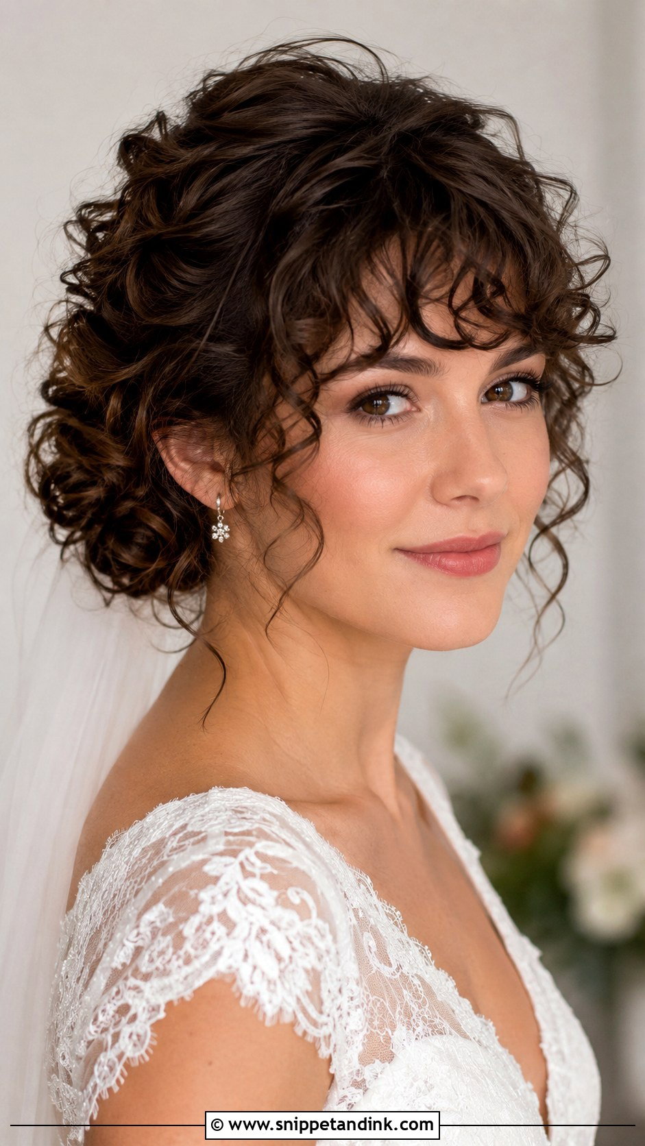 Curly Wedding Updo With Bangs - Snippet and Ink - 15 Wedding Updo for Curly Hair Ideas