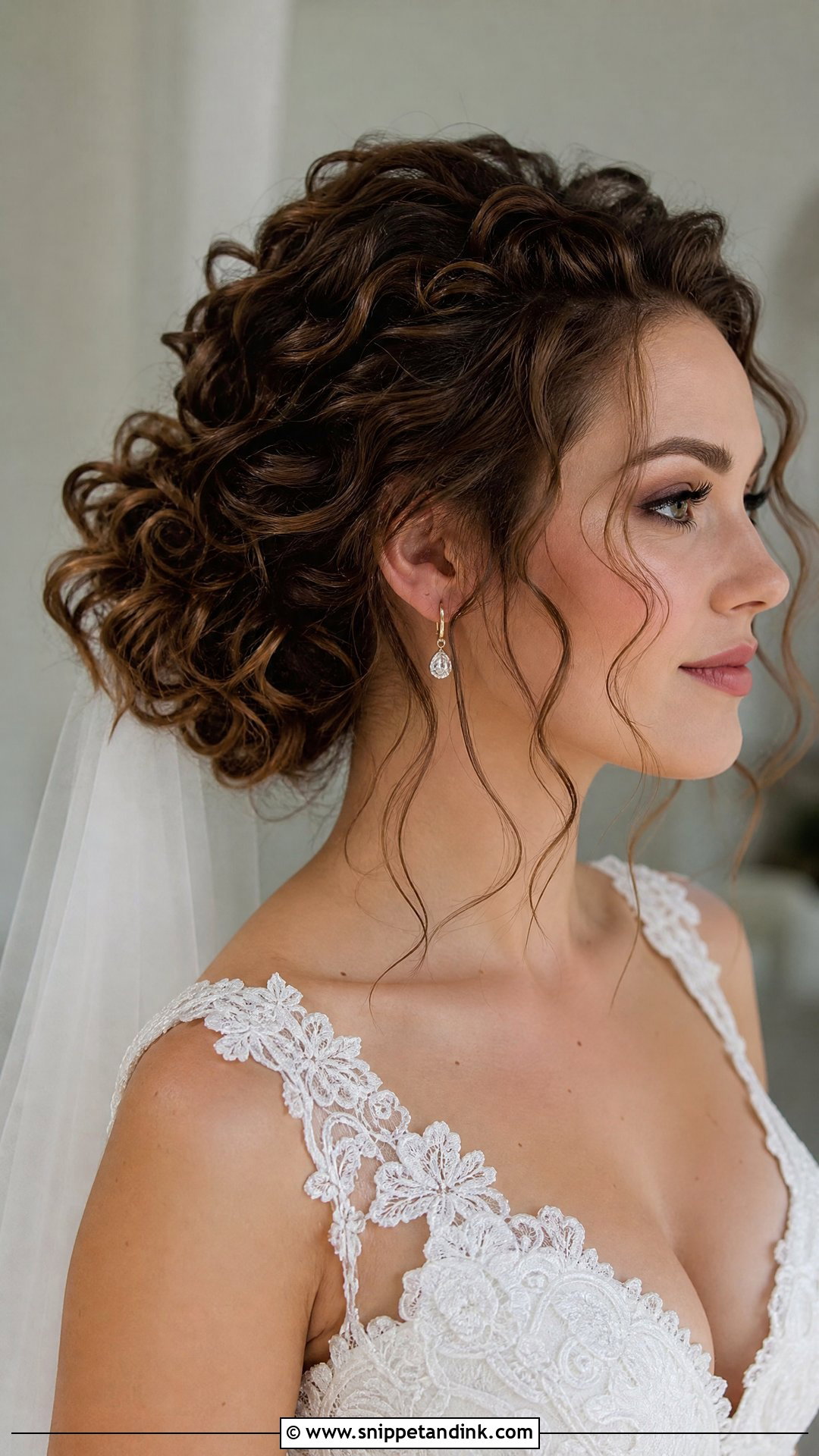 Curly Wedding Updo With Face Framing Tendrils - Snippet and Ink - 20 Naturally Curly Wedding Hair Ideas