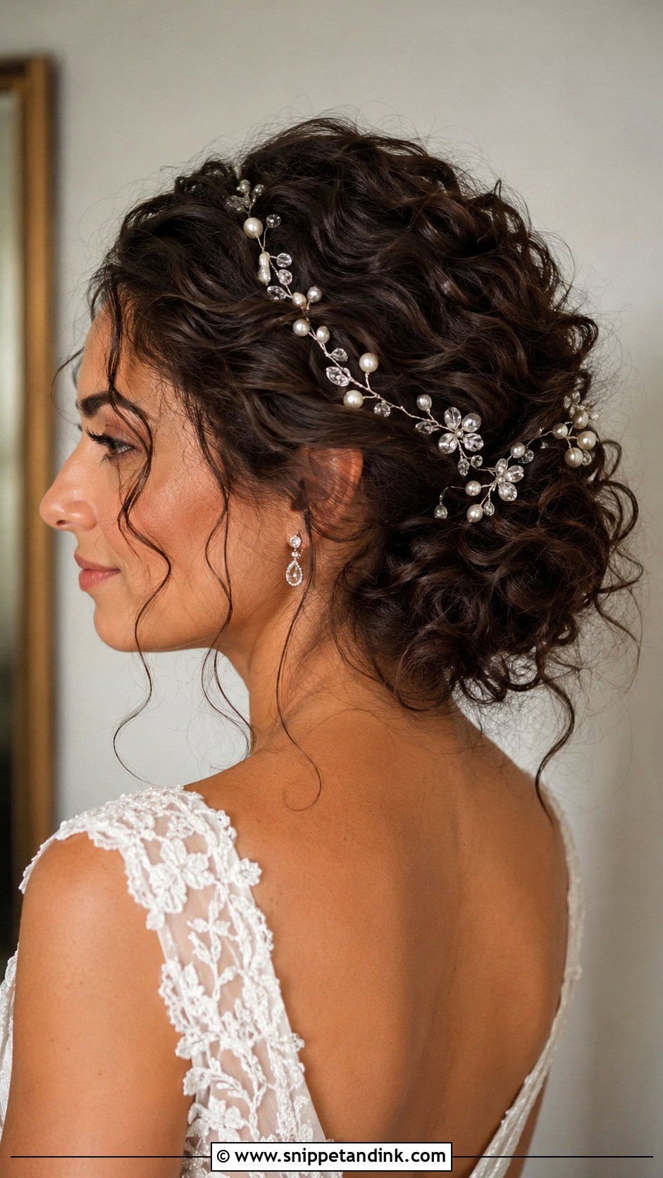 Curly Wedding Updo With Hair Vine - Snippet and Ink - 15 Wedding Updo for Curly Hair Ideas