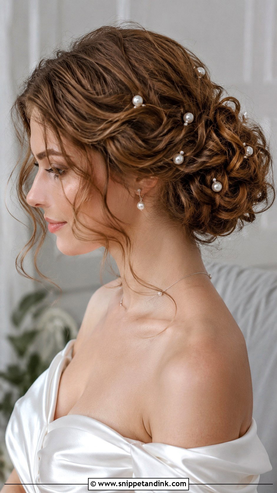 Curly Wedding Updo With Pearl Pins - Snippet and Ink - 15 Wedding Updo for Curly Hair Ideas