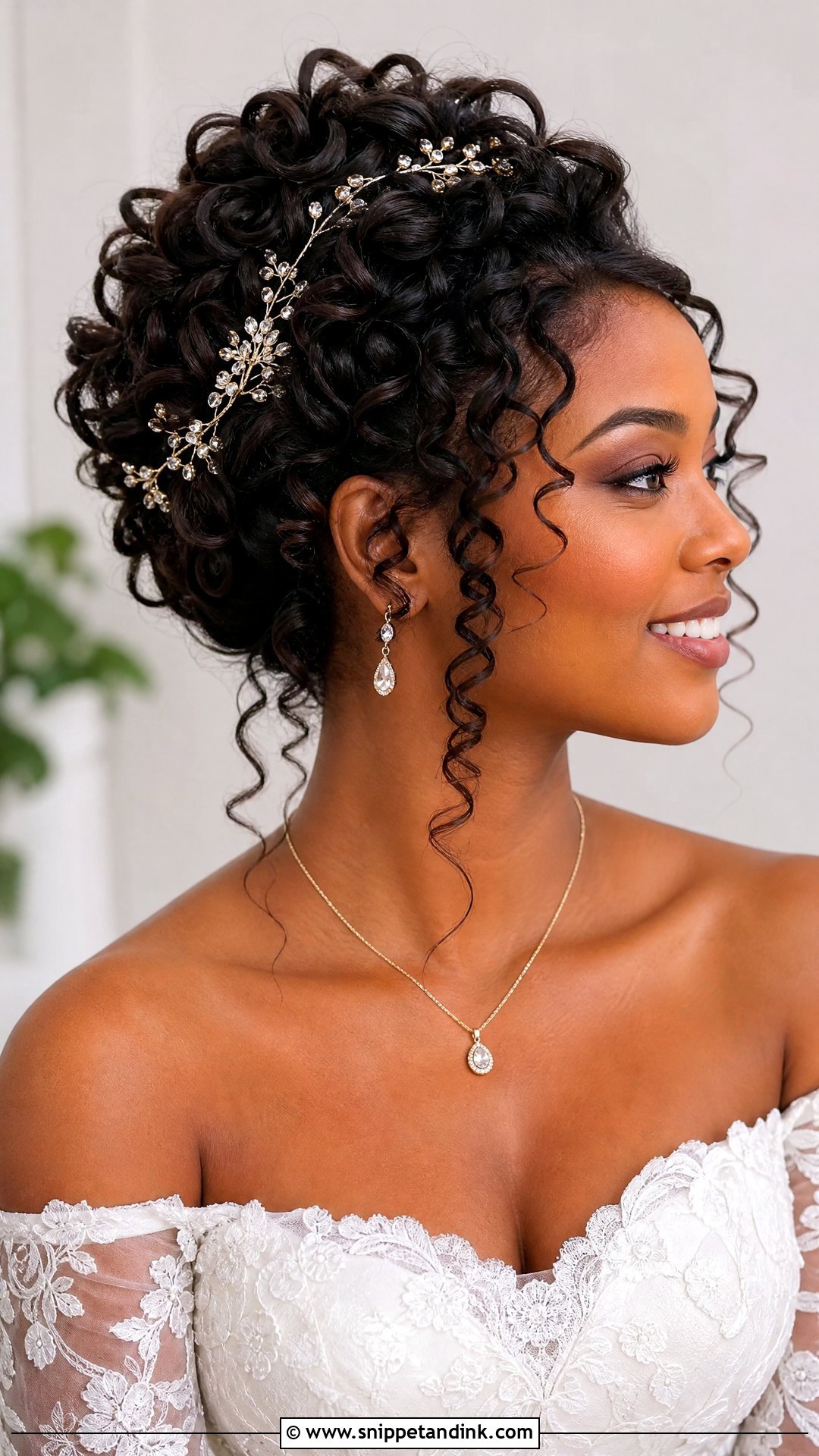 Curly Wedding Updo With Tendrils - Snippet and Ink - 15 Big Forehead Wedding Hairstyles