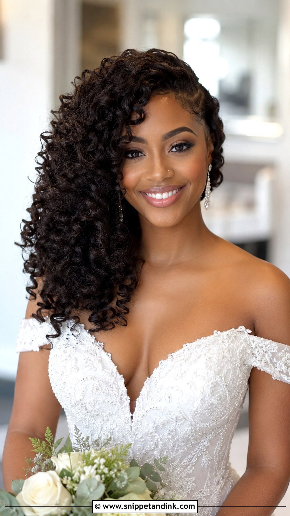 Curly Wig With Side Sweep - Snippet and Ink - 30 Wedding Hair Black Women Ideas