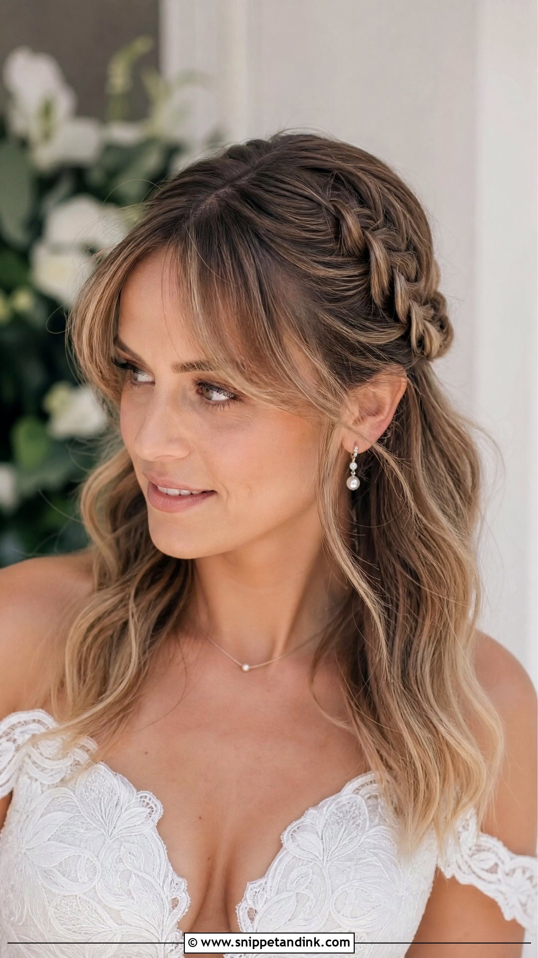 Curtain Bang Braided Half Up Wedding Look - Snippet and Ink - 20 Half-Up Half-Down Wedding Hair Braids
