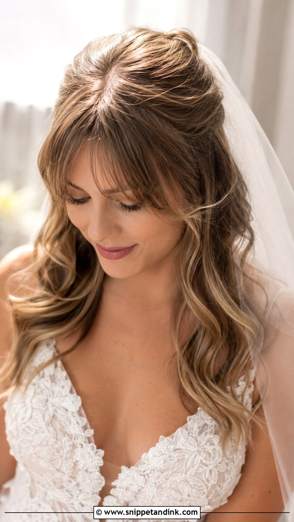 Curtain Bangs Bridal Hairstyle - Snippet and Ink - 30 Hairstyle for Bride Ideas