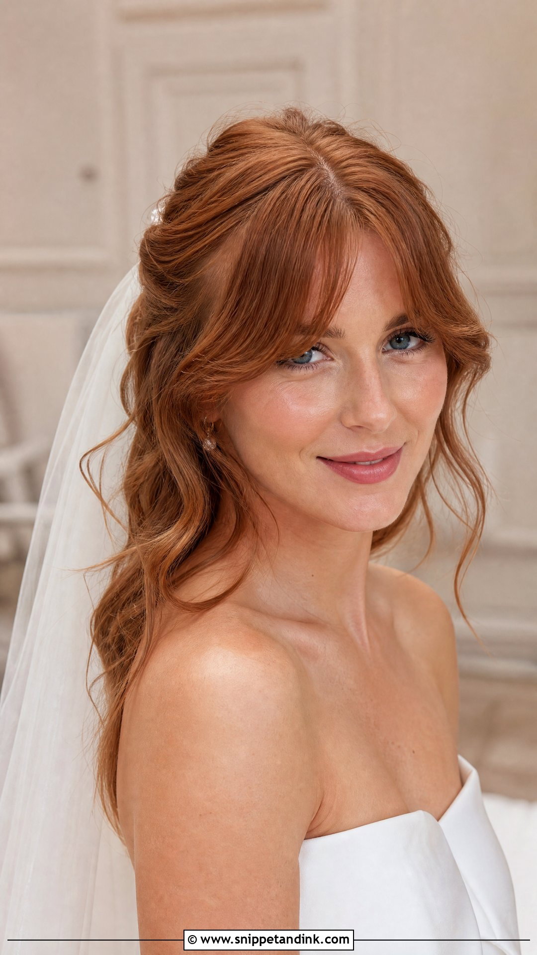 Curtain Bangs Bridal Hairstyle - Snippet and Ink - 20 Shoulder Length Bridal Hairstyles