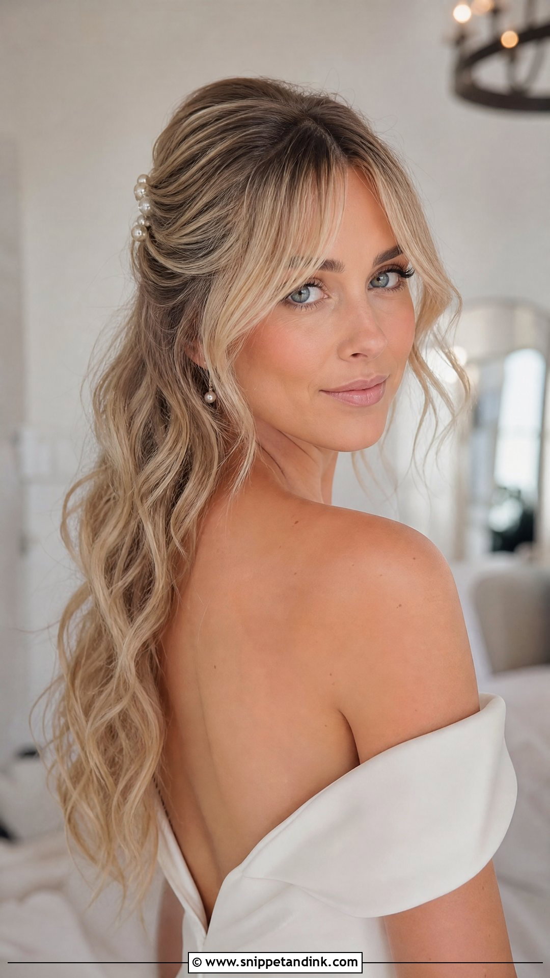 Curtain Bangs Bridal Look - Snippet and Ink - 20 Modern Bride Hairstyles
