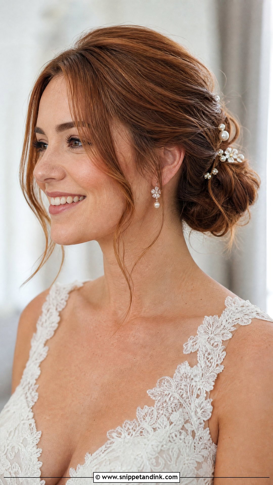 Curtain Bangs Low Bun Wedding Hairstyle - Snippet and Ink - 15 Front Hairdo Wedding Hairstyles