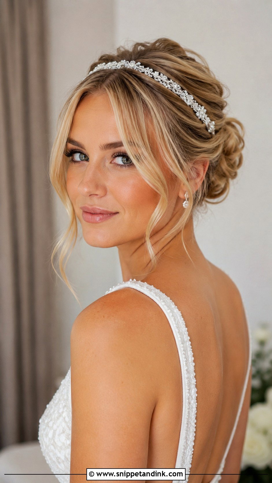Curtain Bangs Updo With Headband - Snippet and Ink - 20 Bride Hairstyles with Headband