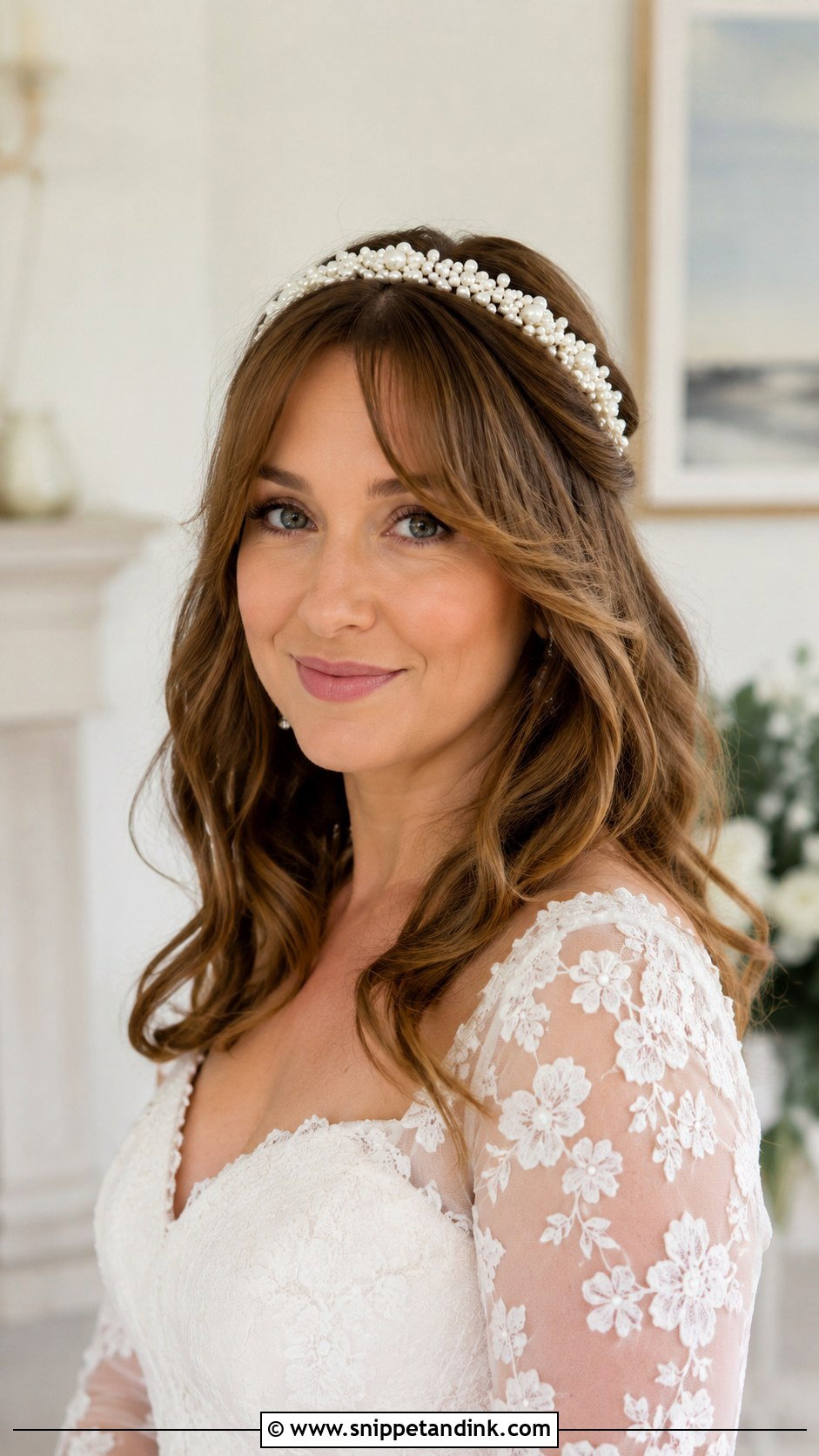 Curtain Bangs Wedding Hair With Headband - Snippet and Ink - 20 Curtain Bangs Wedding Hairstyle Ideas