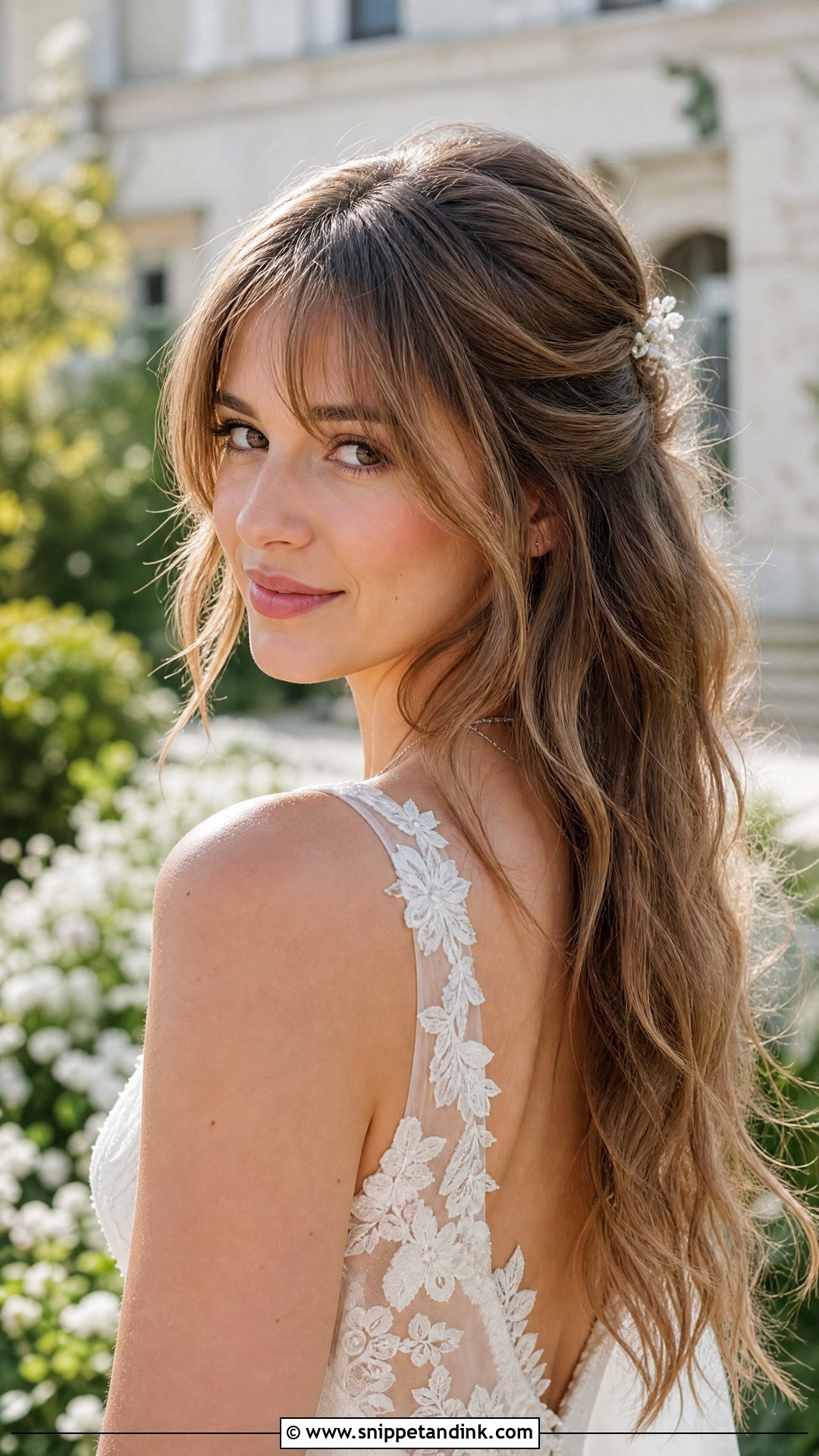 Curtain Bangs Wedding Hair for Medium Hair - Snippet and Ink - 20 Medium Hair Wedding Styles