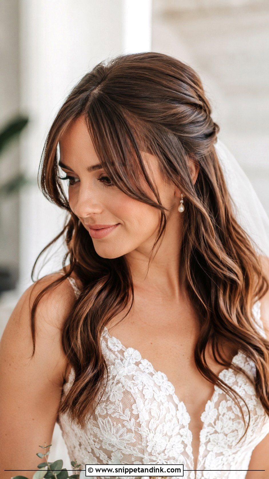 Curtain Bangs Wedding Half Up Hair - Snippet and Ink - 20 Curtain Bangs Wedding Hairstyle Ideas