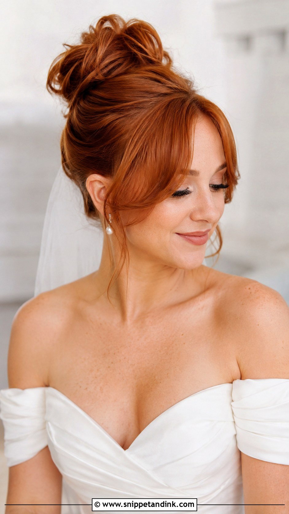 Curtain Bangs Wedding High Bun - Snippet and Ink - 20 Curtain Bangs Wedding Hairstyle Ideas