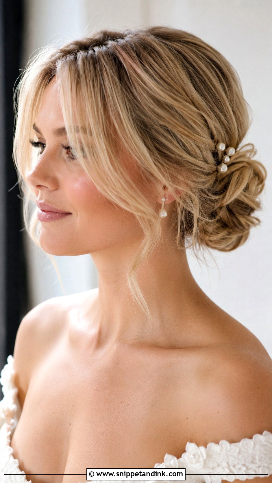 Curtain Bangs Wedding Low Bun - Snippet and Ink - 20 Curtain Bangs Wedding Hairstyle Ideas