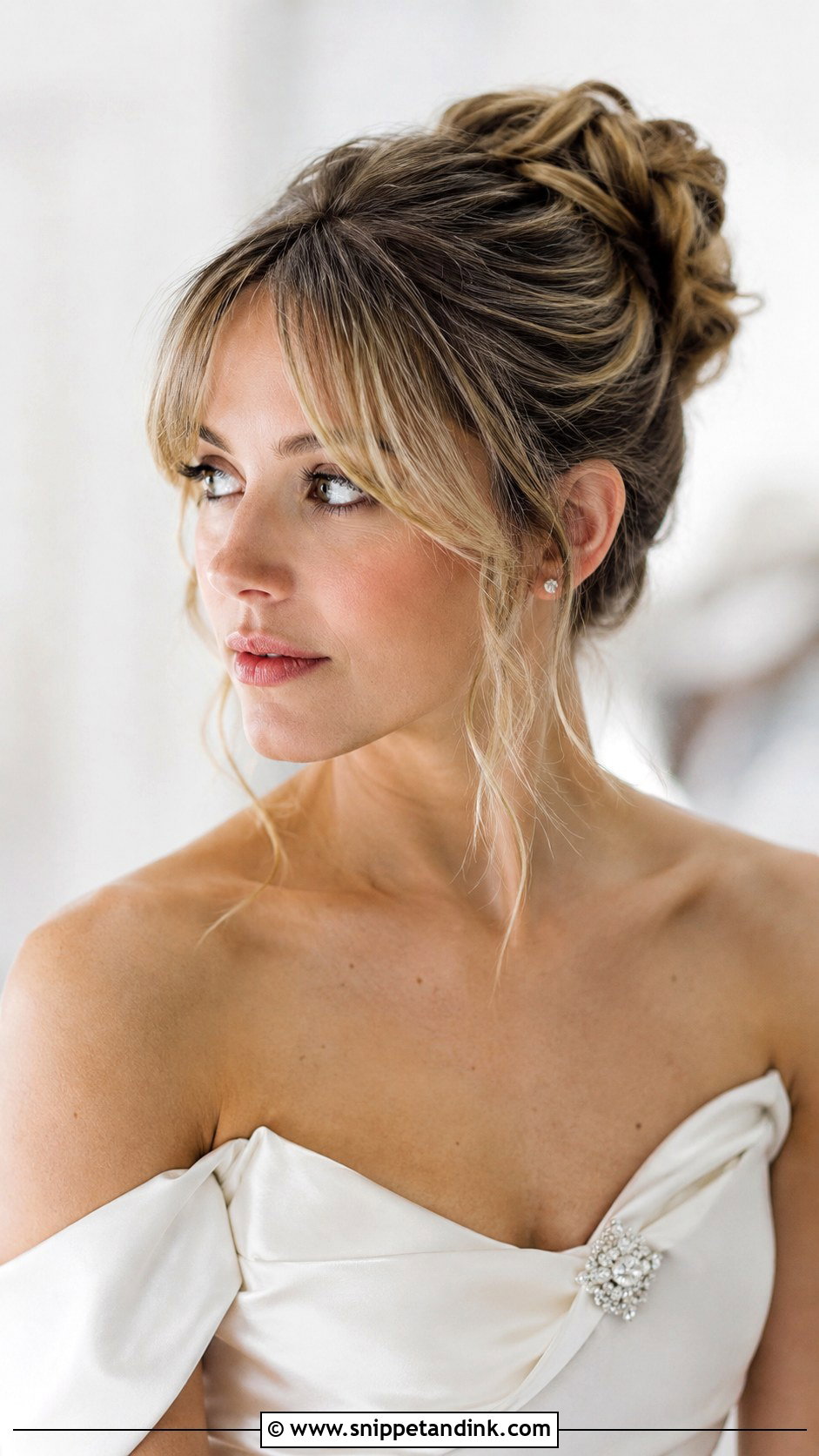Curtain Bangs With Ballet Bun - Snippet and Ink - 25 Wedding Hair Bangs Ideas