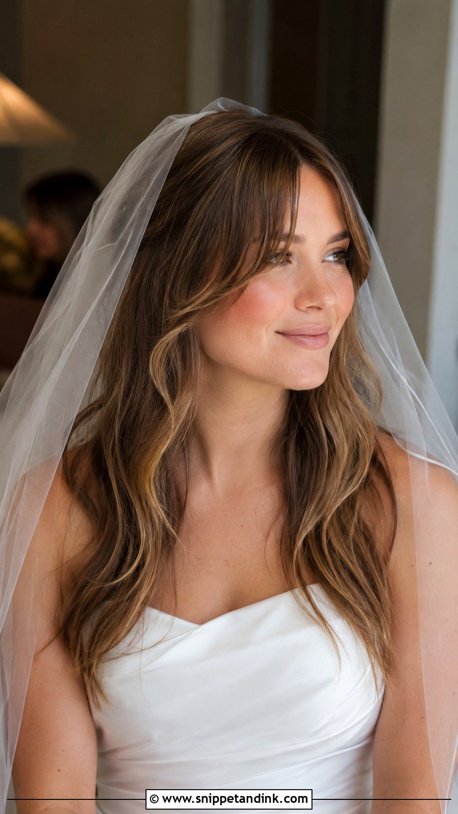 Curtain Bangs With Blusher Veil - Snippet and Ink - 25 Blusher Veil with Hair Down Ideas