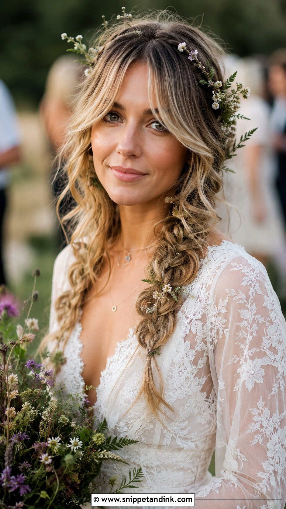 Curtain Bangs With Boho Braids - Snippet and Ink - 30 Bridal Hair with Bangs Ideas