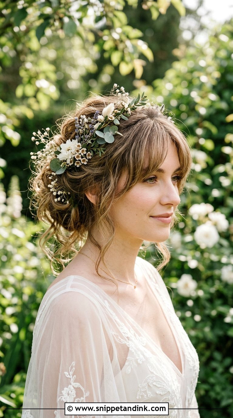 Curtain Bangs With Boho Updo - Snippet and Ink - 20 Bridal Hair Bangs Ideas