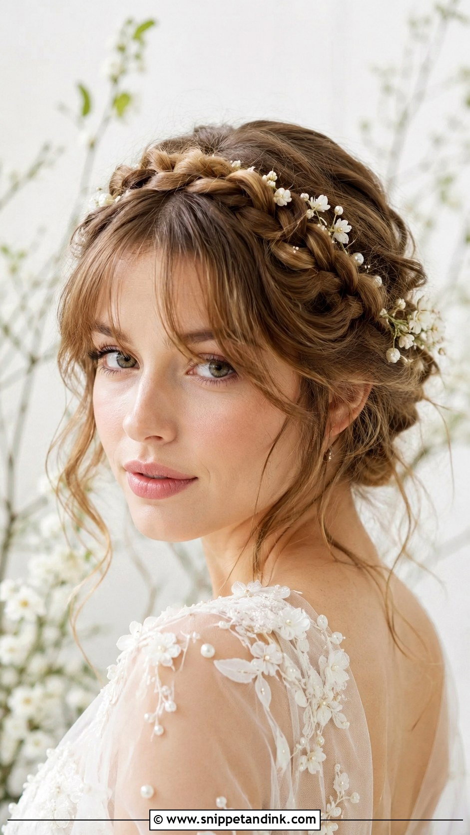 Curtain Bangs With Braided Crown - Snippet and Ink - 25 Bride Hairstyles with Bangs