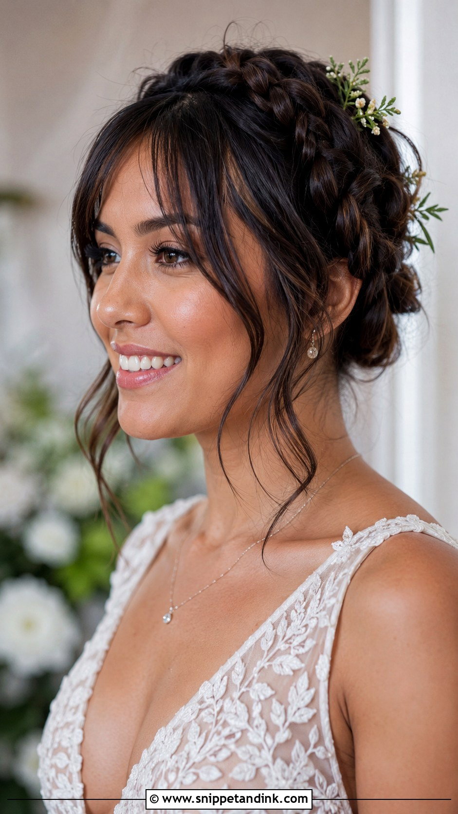 Curtain Bangs With Braided Updo - Snippet and Ink - 30 Wedding Hair with Bangs Ideas
